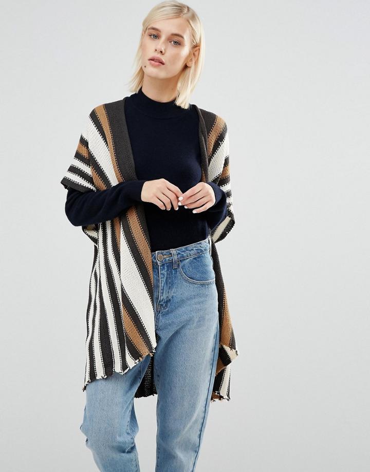 Brave Soul Striped Knit Kimono - Gray