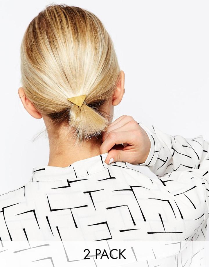 Limited Edition Pack Of 2 Smooth Triangle Hair Clips - Gold