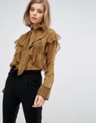 Sister Jane Chiffon Blouse With Frills In Leopard - Brown