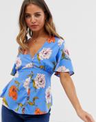 Influence Tea Blouse In Blue Floral - Blue