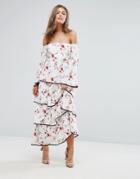 Foxiedox Floral Off The Shoulder Tiered Ruffle Maxi Dress - Multi