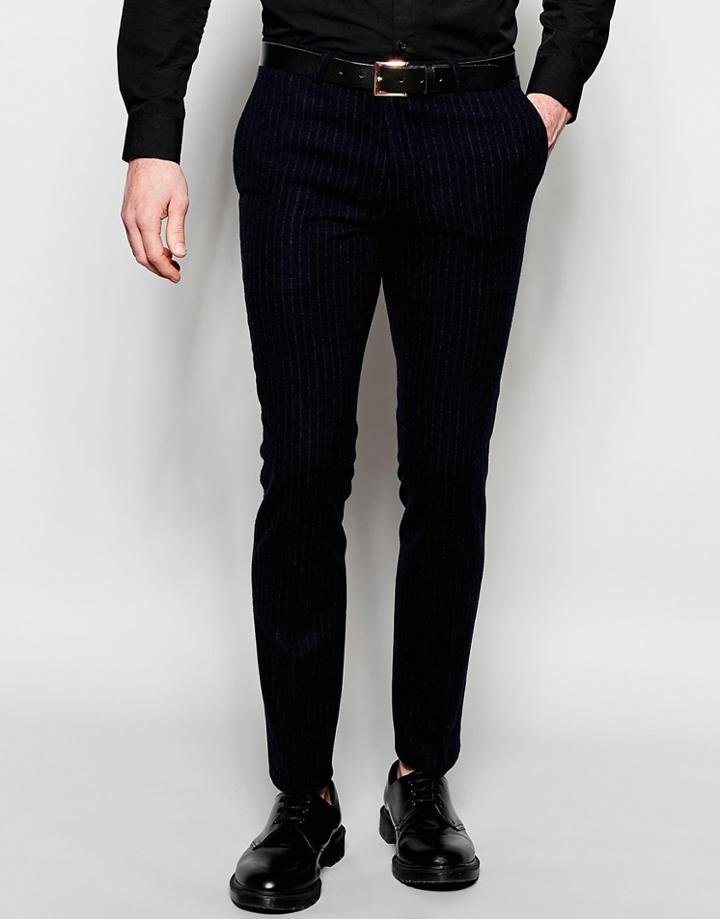 Noose & Monkey Pinstripe Pants In Super Skinny Fit - Navy