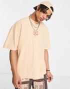 Topman Extreme Oversized T-shirt With Atlanta Embroidery In Washed Peach-neutral