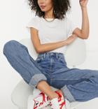 Asos Design Tall High Rise 'slouchy' Mom Jean In Midwash-blues