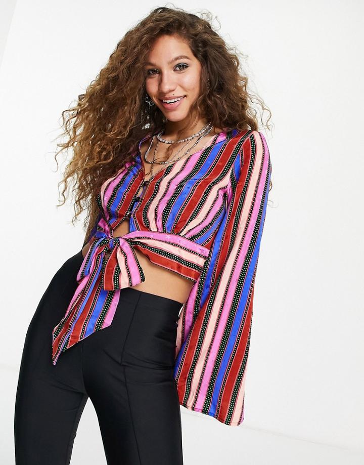 Topshop Knot Front Blouse In Multi