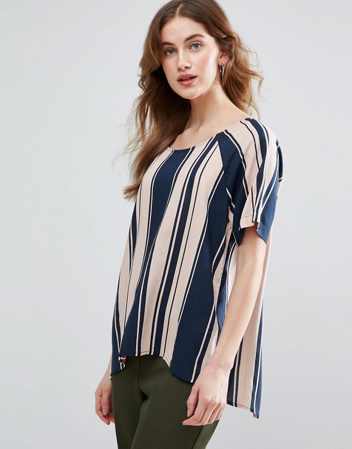 Vila Mixed Stripe Short Sleeve Top - Navy