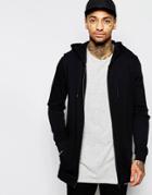 Asos Longline Zip Up Hoodie - Black