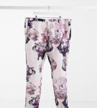 Twisted Tailor Plus Slim Linen Suit Pants In Dusty Pink With Floral Print