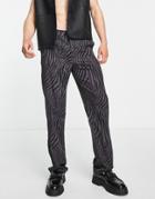 Asos Design Relaxed Pants In Zebra Print-black