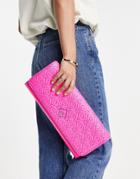 River Island Quilted Flat Front Clutch Bag In Bright Pink