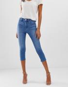 Asos Design Ridley High Waisted Cropped Skinny Jeans In Bright Mid Blue Wash