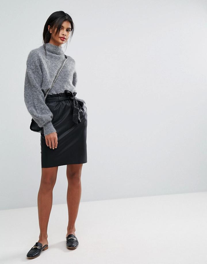 Vila Leather Look Mini Skirt - Black