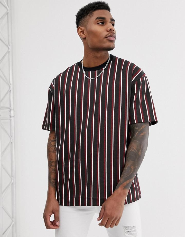 Good For Nothing Oversized T-shirt In Red And Black Stripes With Back Print