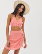Fashion Union Silvia Wrap Top With Ring Detail And Beach Skirt Two-piece In Orange - Orange