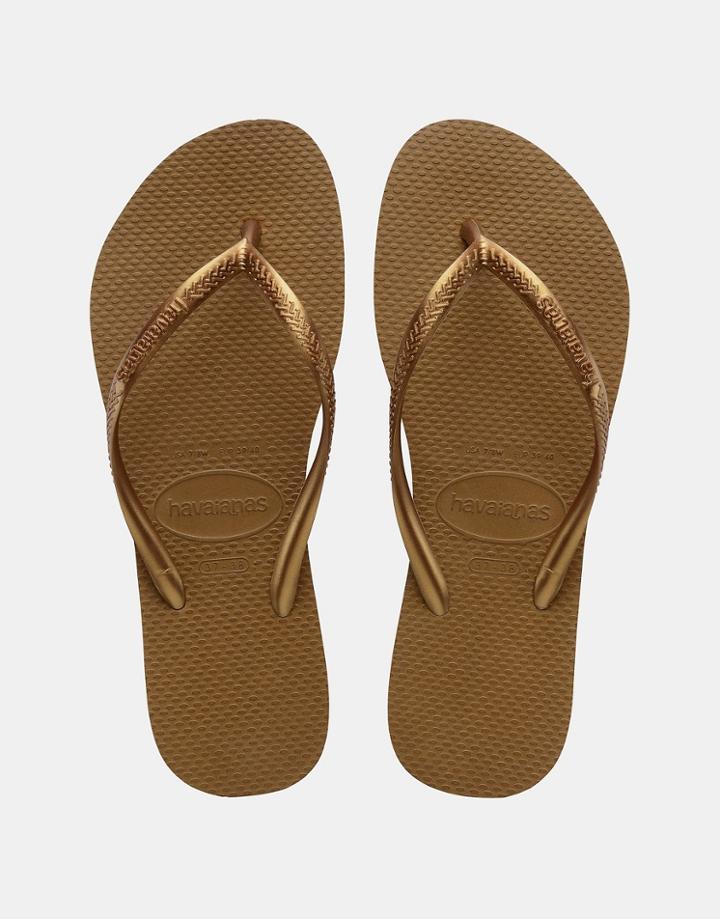 Havaianas Slim Flip Flops In Rose Bronze-brown