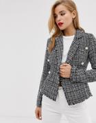 Parisian Crop Tweed Blazer With Peral Effect Buttons - Black