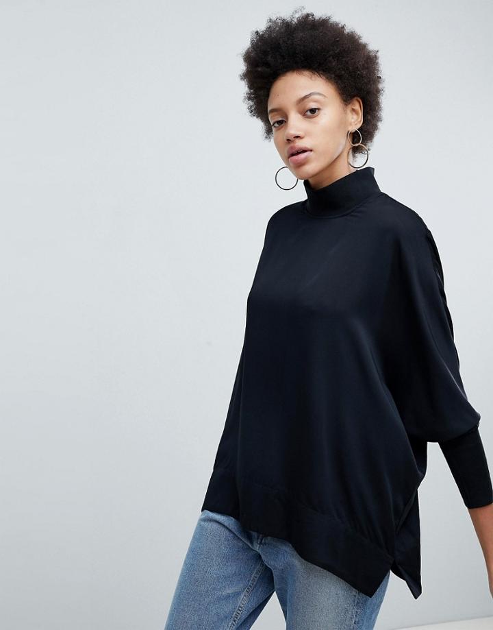 Selected Femme High Neck Luxe Balloon Sleeve Blouse-black