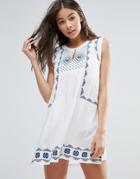 Anmol Embroidered Trim Smock Beach Dress - White