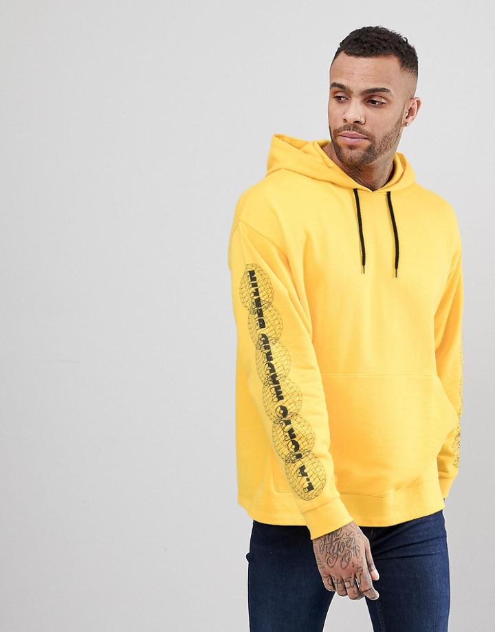 Asos Oversized Hoodie With City Sleeve Print - Yellow