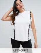 Asos Curve Top With Contrast Lace In Ponte - White