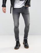 Asos Super Skinny Jeans With Abrasions In Dark Gray - Gray