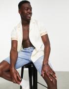 Siksilk Revere Collar Shirt In White With Taping Detail And All-over Logo Print