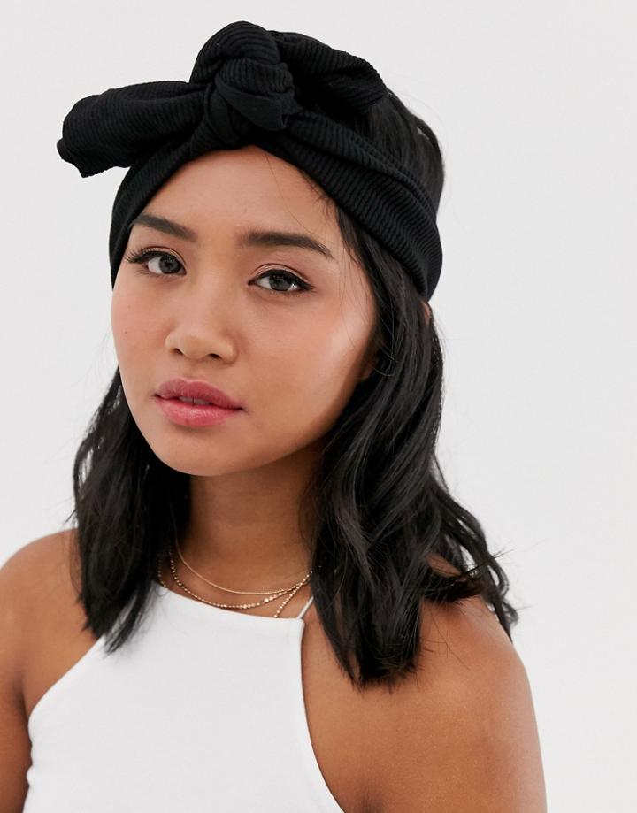 Asos Design Headband With Oversized Stitched Knot Detail In Crinkle-beige