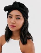 Asos Design Headband With Oversized Stitched Knot Detail In Crinkle-beige
