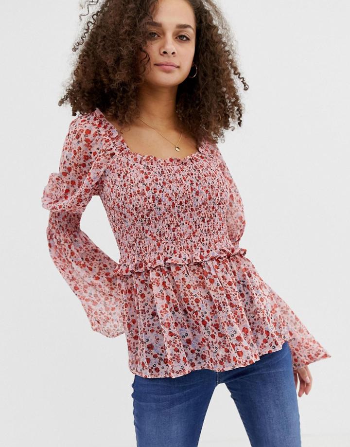 Asos Design Curve Long Sleeve Wrap Top With Tie Detail In Natural Crinkle-stone