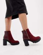 New Look Mixed Material Chunky Heeled Boot In Red - Red