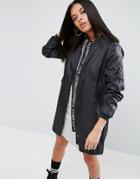 Asos Bomber Rain Trench With Graphic Print - Black