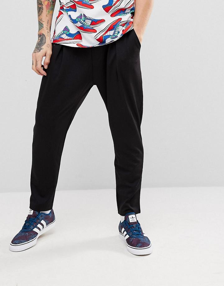 Bershka Drop Crotch Jogger In Black - Black