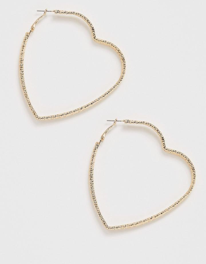 Asos Design Heart Hoop Earrings In Double Row Design In Gold Tone