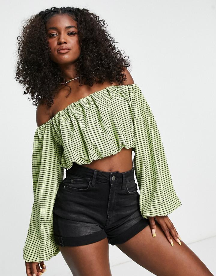 Urban Revivo Off The Shoulder Top In Green Check - Part Of A Set
