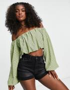 Urban Revivo Off The Shoulder Top In Green Check - Part Of A Set