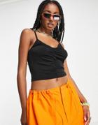 Noisy May Ruched Cami Tank Top With Cross Back In Black
