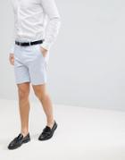 Asos Wedding Slim Mid Length Smart Shorts In Light Blue Cotton Sateen - Blue