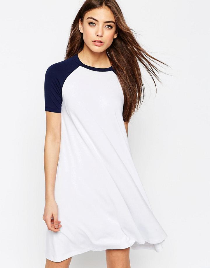 Asos Contrast Raglan Swing Dress - White