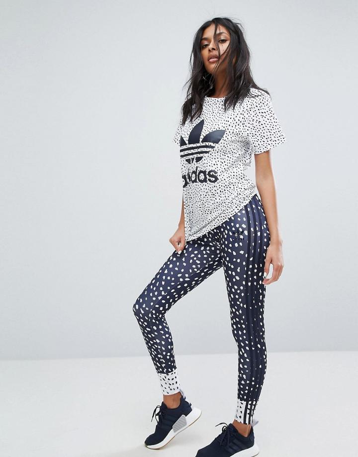 Adidas Originals Three Stripe Print Legging In Navy Blue - Navy