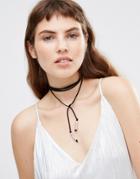 Krystal Suede Multi Way Neck Wrap Tie Necklace - Black