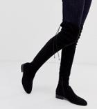 Asos Design Kayden Petite Flat Thigh High Boots In Black