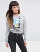 Asos Cropped Sweatshirt With Alice In Wonderland Print - Gray Marl