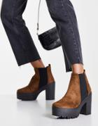 Miss Selfridge Amelia Dark Tan Chunky Boot-brown