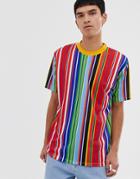 Asos Design Relaxed T-shirt In Rainbow Stripe-multi