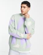 Asos Design Knitted Sweater With Abstract Jacquard In Green