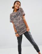 Asos T-shirt With Squad In Camo Print - Multi