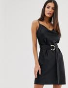 River Island Cowl Neck Cami Dress With Belt Detail In Black
