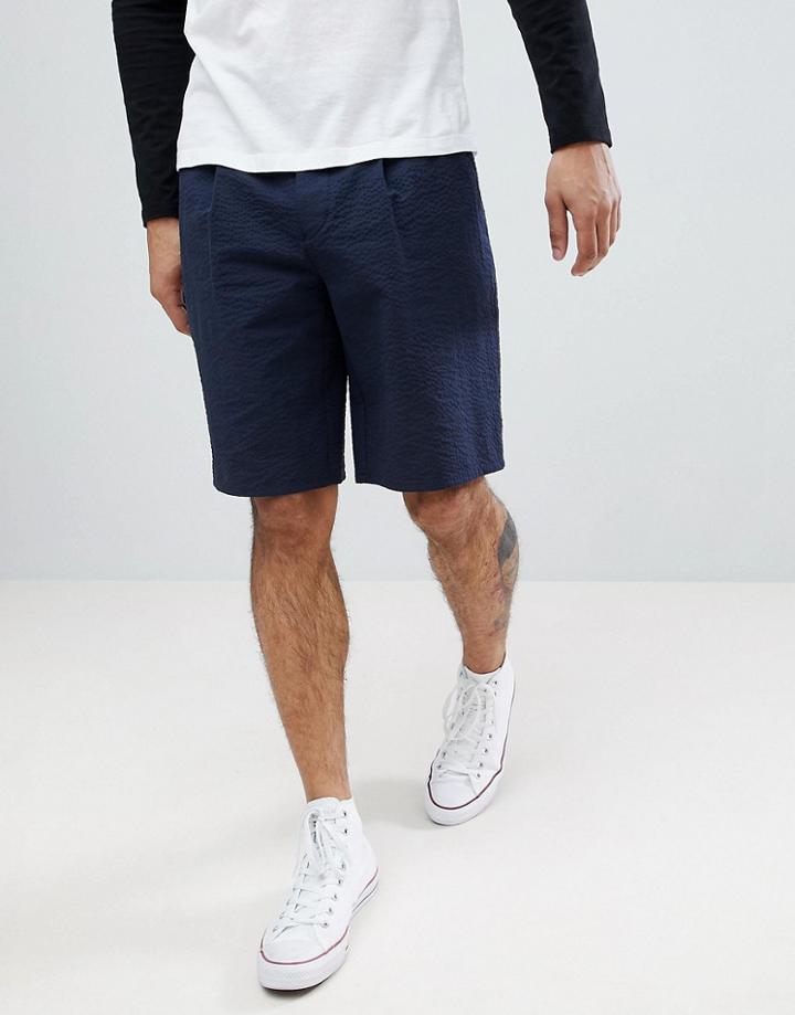 Armani Exchange Textured Cotton Shorts In Navy - Navy