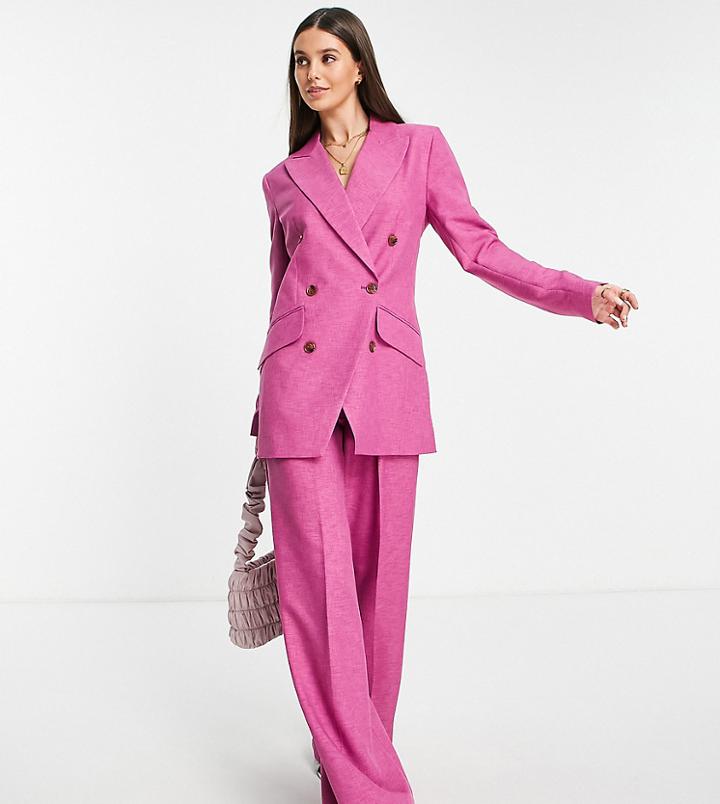 Asos Design Tall Slim Strong Shoulder Cross Hatch Suit In Pink