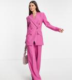 Asos Design Tall Slim Strong Shoulder Cross Hatch Suit In Pink
